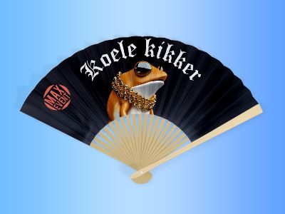 Papieren handwaaier met full color opdruk en bamboe houten handvat